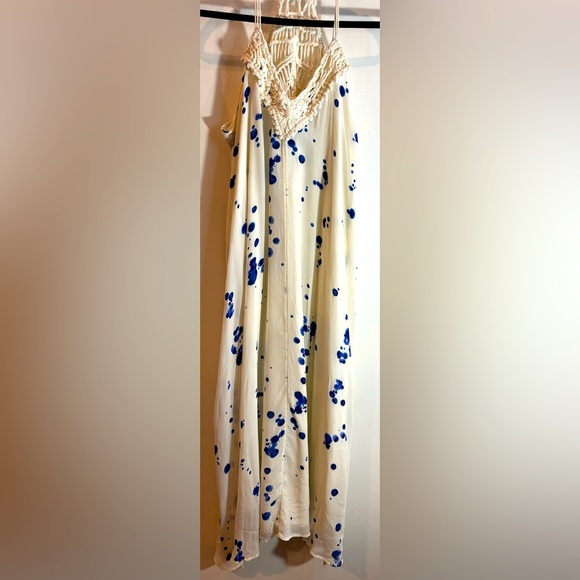 MAEVE Sz S Ink Splatter Macrame Crochet Lined Belt Anthropologie Maxi Dress - Picture 2 of 13